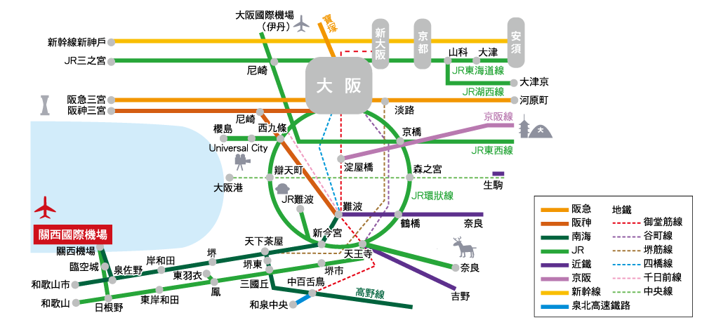 關西機場機場快速列車路線圖