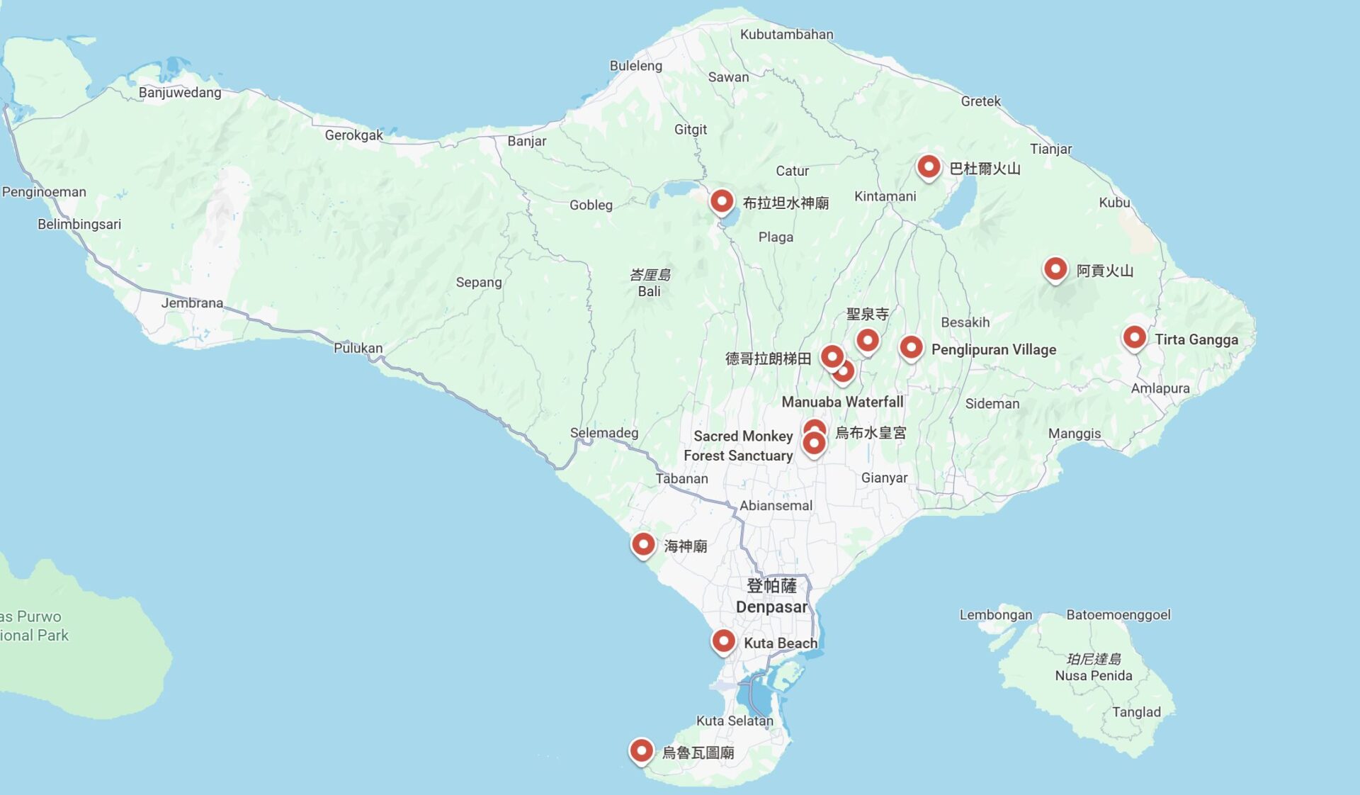 峇里島景點地圖